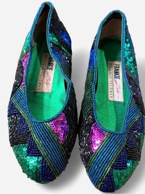 Frankie and Baby Beverly Feldman Beaded Sequin Flats in Green & Blue